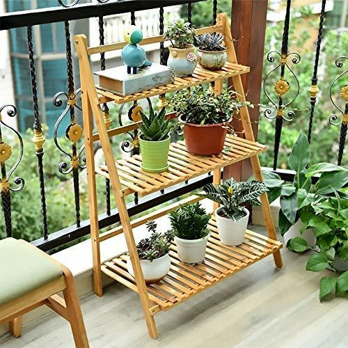 Imagen 6 de 6 de Ufine Bambú Escalera Planta Soporte Plegable De 3 Gradas Tie