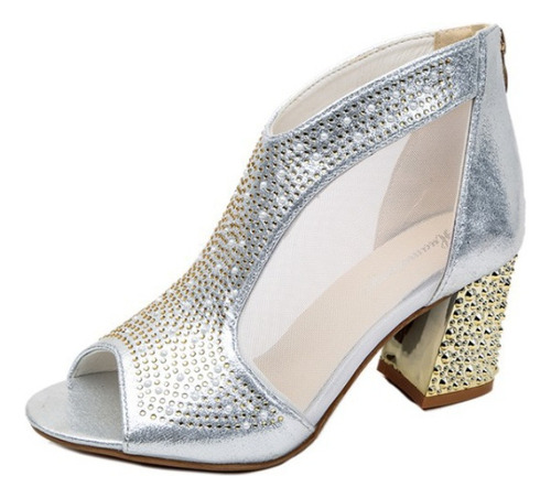 Fe Sandalias Tacón Alto Malla Con Tacón Grueso For Mujer