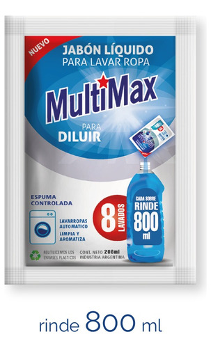 Jabon Liquido Matic Rinde 800ml Sobre Diluir Multimax (7288)