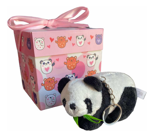 Llavero Peluche Oso Panda + Caja De Regalo Día Amor/ Amistad