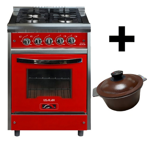 Cocina A Gas Usman Red Wine Rojo 55cm Reja De Fundición