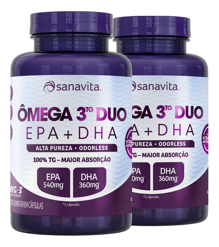 Kit 2 Ômega 3tg Duo Sanavita 60 Cápsulas. Sabor Sem sabor