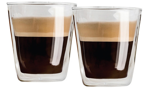 Vaso Doble Pared 85 Ml Vidrio Templado Bastiani Set X2