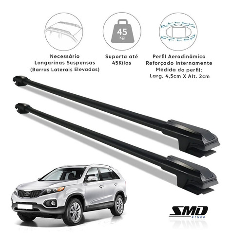 Rack Travessa Bagageiro Slim Preto Sorento Com Teto 10 À 11