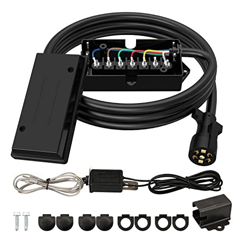 7 Way 8 Foot Trailer Cord With 7 Gang Junction Box Kit,...