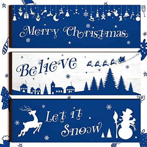 3 Carteles Colgantes Azules De Navidad Copos De Nieve De Mad