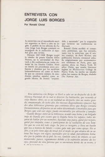 1970 Jorge Luis Borges Reportaje Por Ronald Christ Facetas 