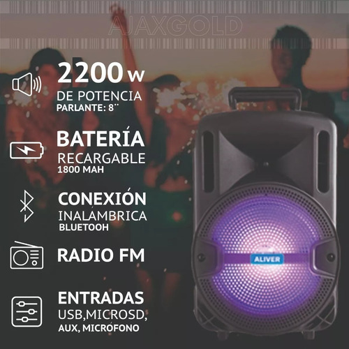 Parlante Karaoke Bluetooth Usb Microsd Aux Luces + Microfono