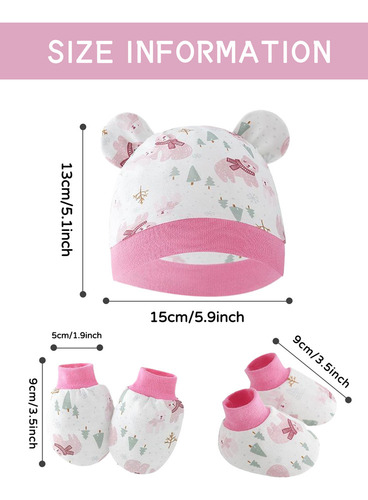 Conjunto Sombreros Manoplas Guantes Algodón Bebé 0-6 Meses