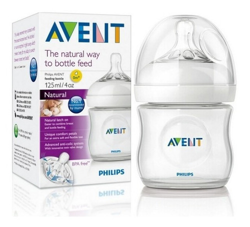 Biberon Avent Natural 4 Onz 120ml Vidrio Tetina Natural