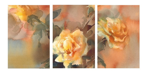 Kit 3 Quadros Floral Abstrato 60x40 Para Sala Quarto R4