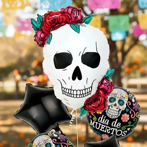Set 5 Globos Metálicos Halloween Calavera Fiesta Decoración Blanco ...