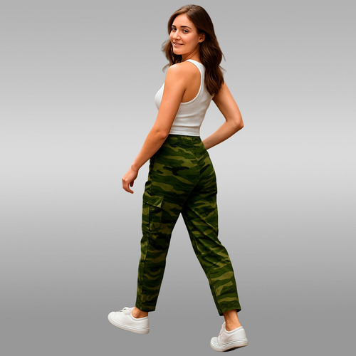 Pantalón Jogger Camuflaje Mujer Casual Con Bolsillos Cargo