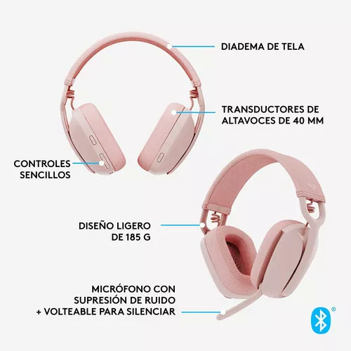 AURICULAR C/ MICROFONO LOGITECH ZONE VIBE 100 BLUETOOTH ROSA (981-001223)