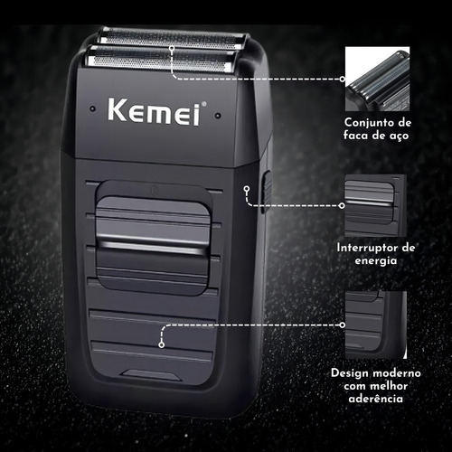 Barbeador Shaver Elétrico Sem Fio Kemei 2 Lâminas Km-1102