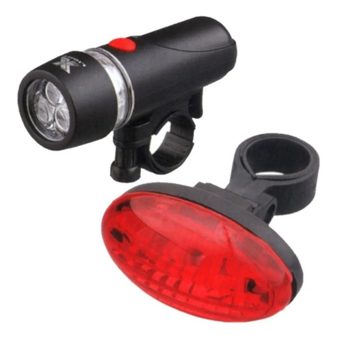 Kit Farol 3 Leds + Pisca Alerta Traseiro Bike Bicicleta Cor Preto E Vermelho