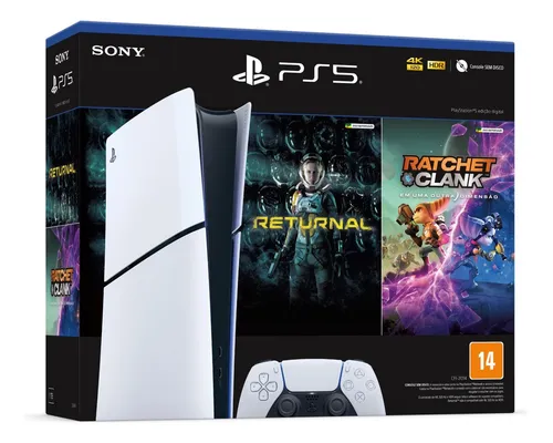 comprar Console Sony Playstation 5 Digital Slim 1tb  Branco + Jogos Returnal E Ratchet & Clank + Controle Sem Fio Dualsense Branco