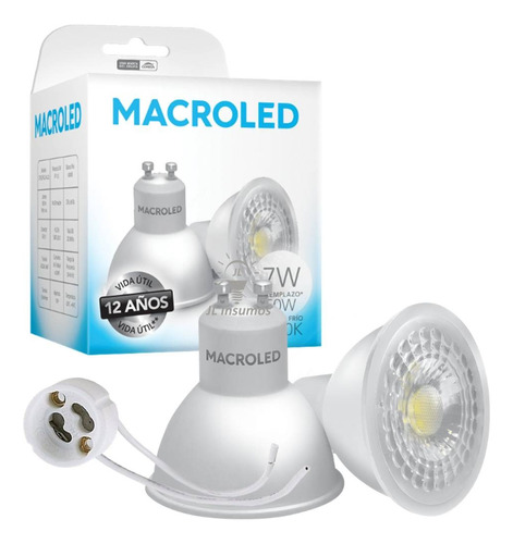 Lampara Dicroica Led 7w Gu10 Luz Fria Con Zocalo