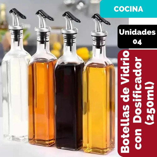 Pack De 4 Botellas De Vidrio 250 Ml Con Válvula Dosificadora