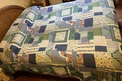 Acolchado Reversible 2 Plazas Queen Azul Rayado (Usado)