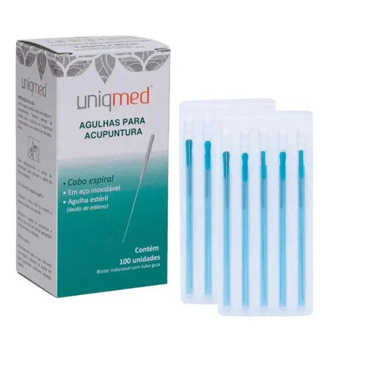 Agulhas Para Acupuntura 25x30 (0,25mm X 30mm ) Iacovina Cx C/ 100 Unidades Blister Individual Com Tubo Guia / Mandril