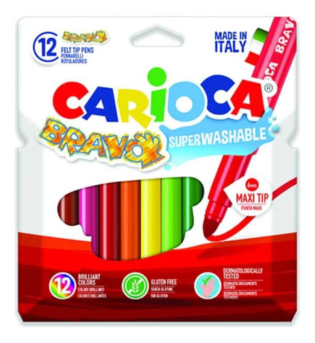 Plumones Caja 12 Colores Carioca Bravo - Ps