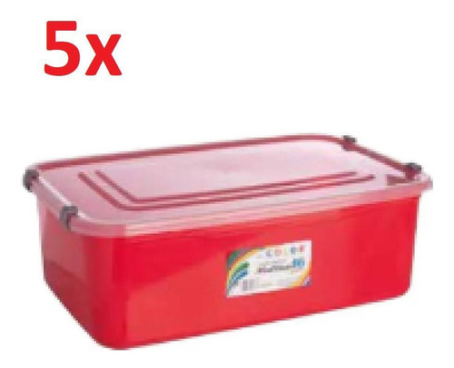 Kit 5 Organizador Plástico 30l Vermelho | Multiuso