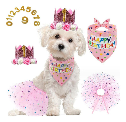 Mercri Traje Rosa De Cumpleaños Para Perro, Sombrero De Coro