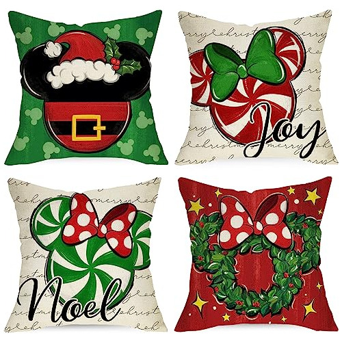 Fundas De Almohada Decorativas  Feliz Navidad Ratón  D...