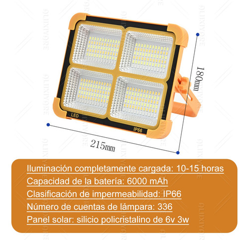 Foco Luz Led Exterior Lámpara Solar Recargable Portátil Ip66