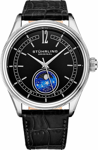 Reloj Hombre Stuhrling 897.02 Cuarzo Pulso Negro En Cuero