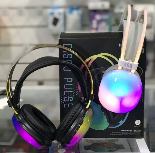 Auricular Vincha Luz Led Bluetooth Inalámbrico Rgb Pm860 Gris