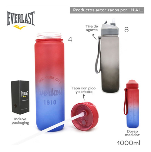 Botella Deportiva Everlast Plasticas De Agua 1 Litro Sorbete Fucsia/azul