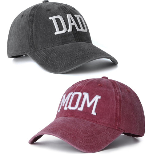 Juego De 2 Gorras Béisbol Ajustables Bordadas Mamá Y Papá (