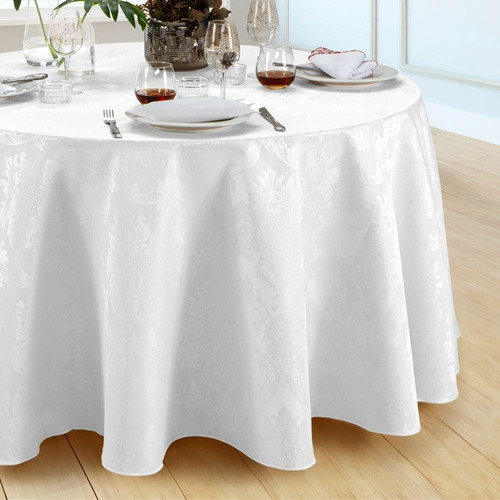 5 Toalhas De Mesa Jacquard Redonda Gigante Eventos 2,80m Ø Cor Branca