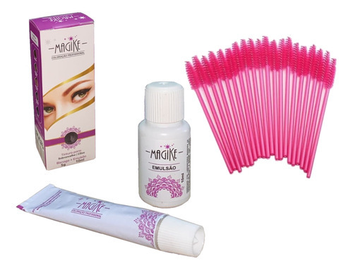 Kit Para Sobrancelha Tintura Completo E 50 Escovinhas Rosa Cor Marrom