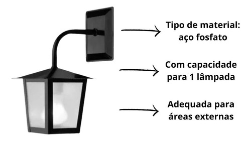 Ideal Arandela Aco Fosf. L-2-b Preta Microtexturizada L-2-b