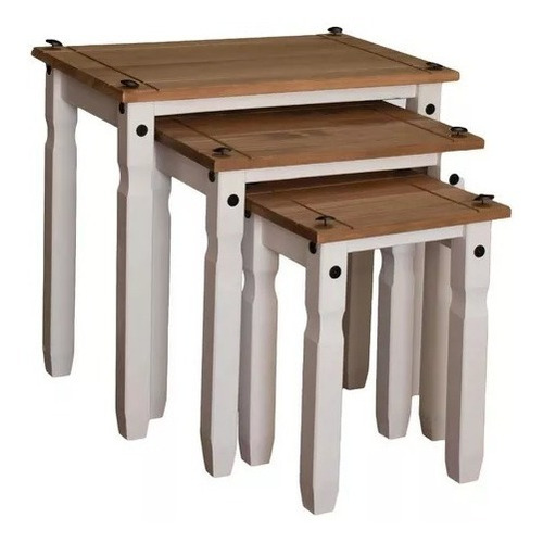 Mesa Ratona Nido Set De 3 - Madera Maciza Linea Mexicana