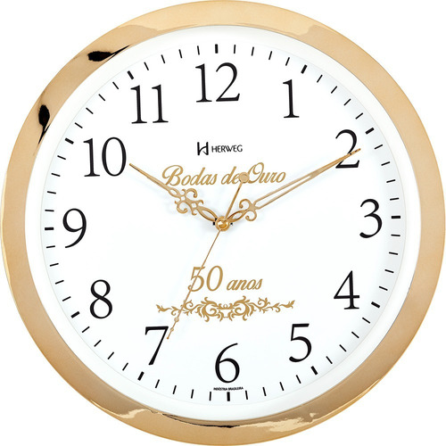 Relógio De Parede Herweg Bodas De Ouro 35 Cm Musical Dourado