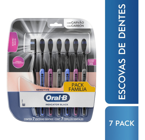 Escova De Dente Oral-b Indicador Black Charcoal 7 Unidades