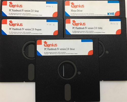 5 Antiguos  Diskettes 5.25 Genius Paintbrush Driver Mouse