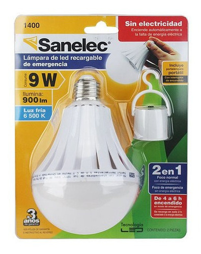 Foco De Emergencia Recargable 9w Luz Fria Sanelec Lampara