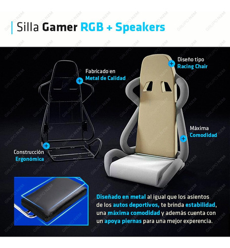 Imagen 3 de 10 de Silla Gamer Sillon Pc Escritorio Oficina Racing Led Rgb