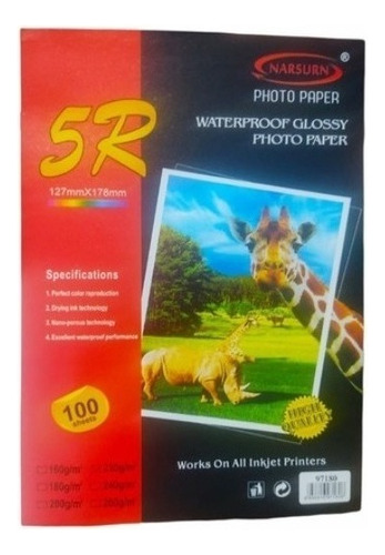 Papel Fotográfico R5 100 Hojas 230gr Brillante Foto