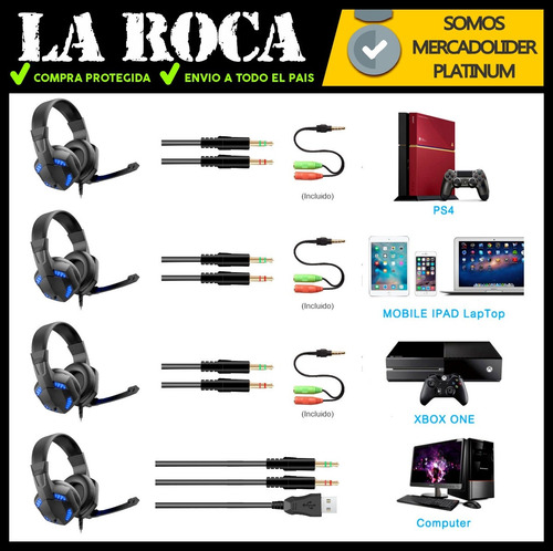 Auricular Gamer Led Microfono Ideal Gaming Pc Ps4 Xbox