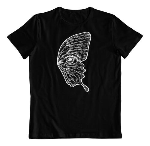 Dtf - Polera Algodon - Ojo En Mariposa Art En Blanco Y Negro