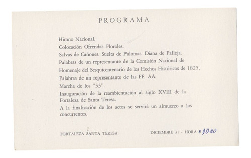 Fortaleza Santa Teresa Acto Homenaje 1975 Leonardo Olivera (Usado)