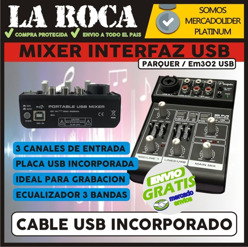 Consola Mixer Em 302usb Con Interfaz De Grabacion - La Roca