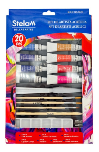 Set Artístico Para Pintar Acrílico 20 Pcs