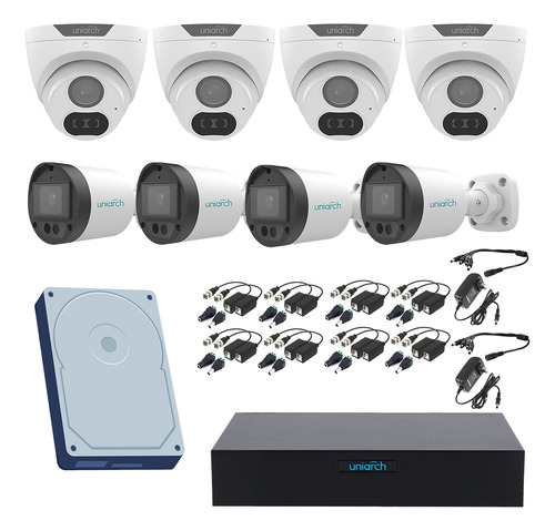 Uniarch Kit Cctv 8 Cámaras Bullet/domo Microfono 1tb Baluns 